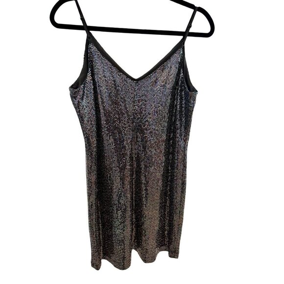 Bar III Sequin Mini Slip Dress Size M Black Metallic Dance‎ - Picture 3 of 15